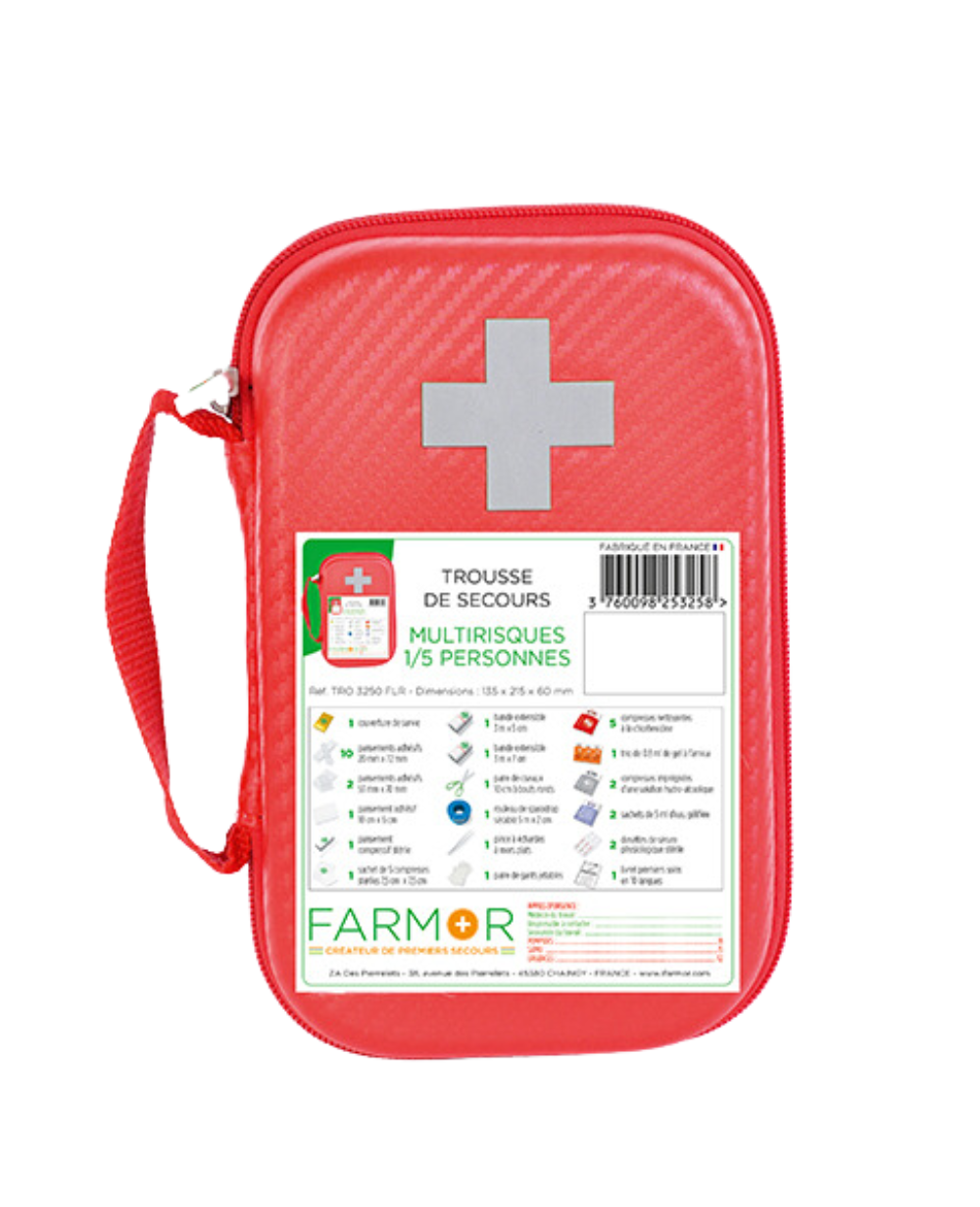 trousse de secours farmor, universelle 1/5 personnes, rouge