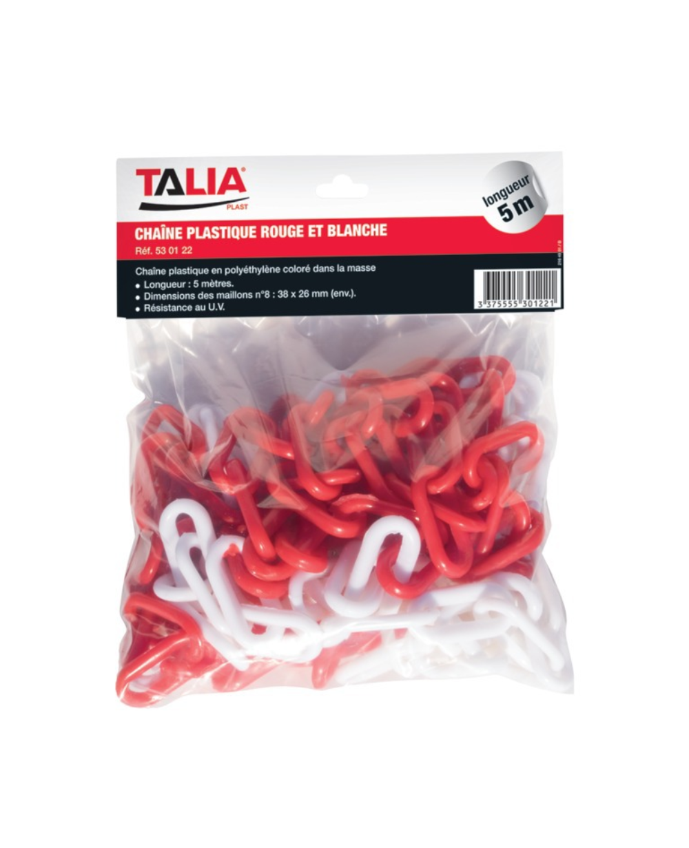 CHAINE PLASTIQUE ROUGE/BLANC MODELE ECO N°8 LONGUEUR 25 METRES