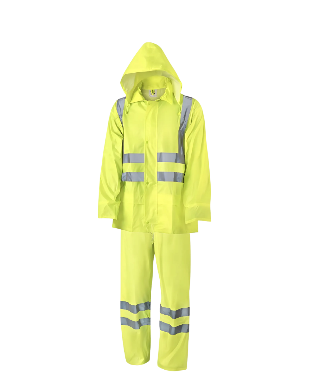 ensemble de pluie aqua, veste + pantalon, jaune fluo avec bandes réfléchissantes