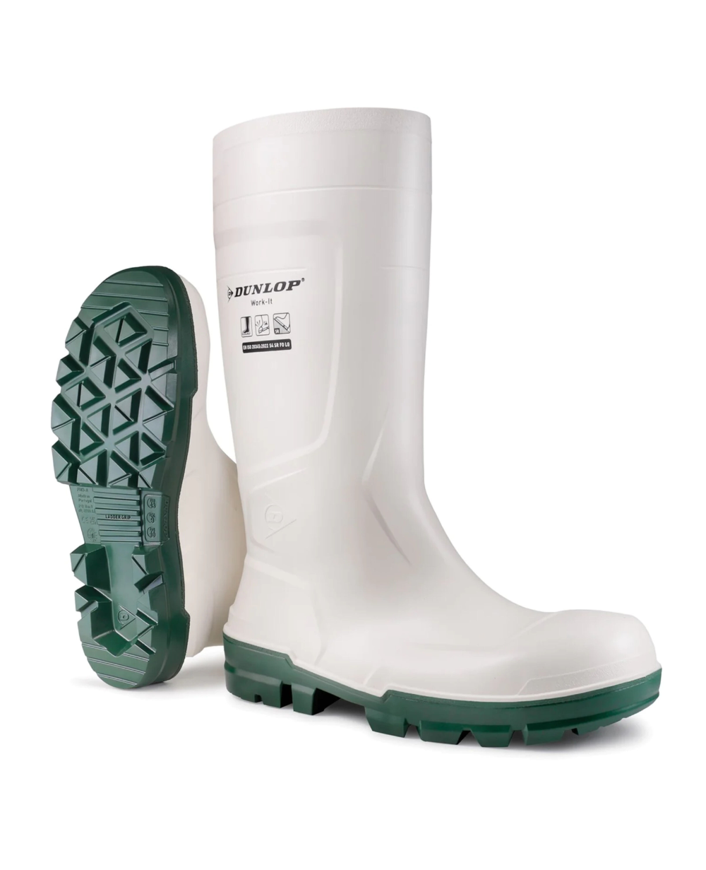 Botte de sécurité alimentaire PVC S4 SR  FO LG Dunlop Work-IT couleur blanche Taille 41